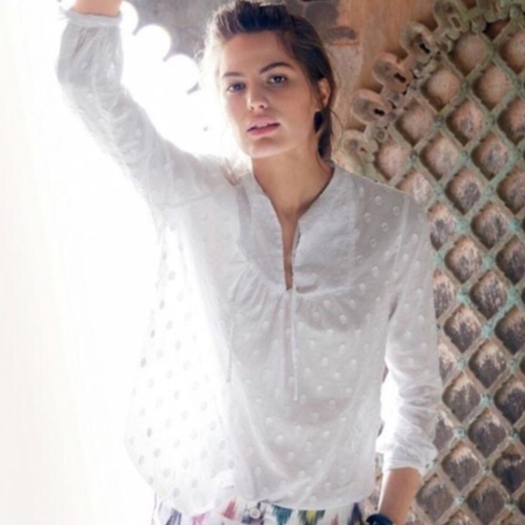 J. Crew Tops - J Crew Swiss Dot White Cotton Peasant Blouse 4